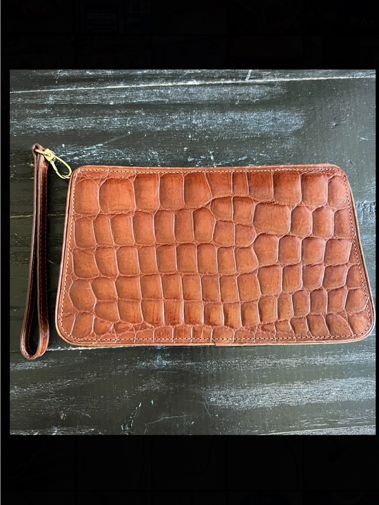 Nine West Handbags - Nine West Brown Croc-Embossed Leather Wristlet